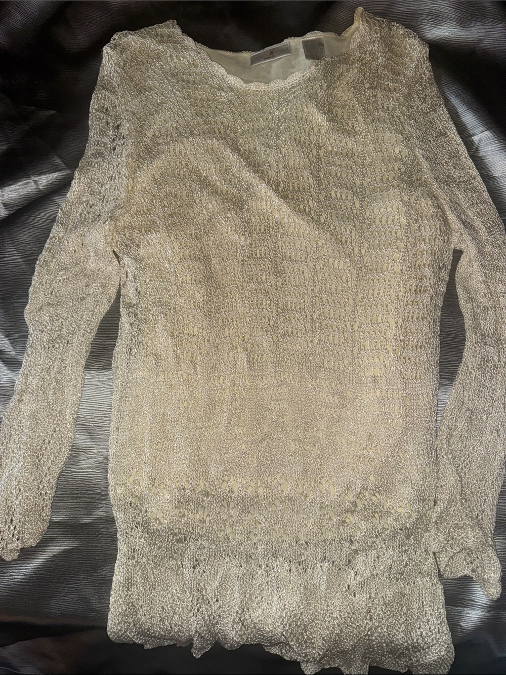 Preswick& Moore 1X Light ivory Sheer Knit Women's crochet Sweater